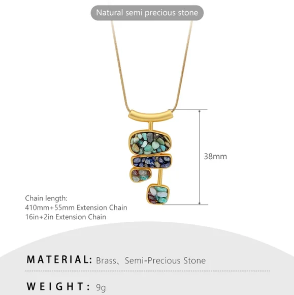 Nwt Semi Precious Stone And Brass Necklace - Picture 2 of 2